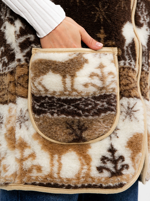 Жилет меховой из верблюжьей шерсти на молнии, рис.Олени 